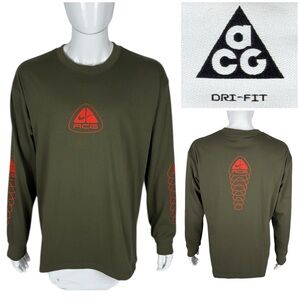 Nike ACG Mens Large Shirt Long Sleeve Green DX9454 325 Poly Cotton Blend EUC
